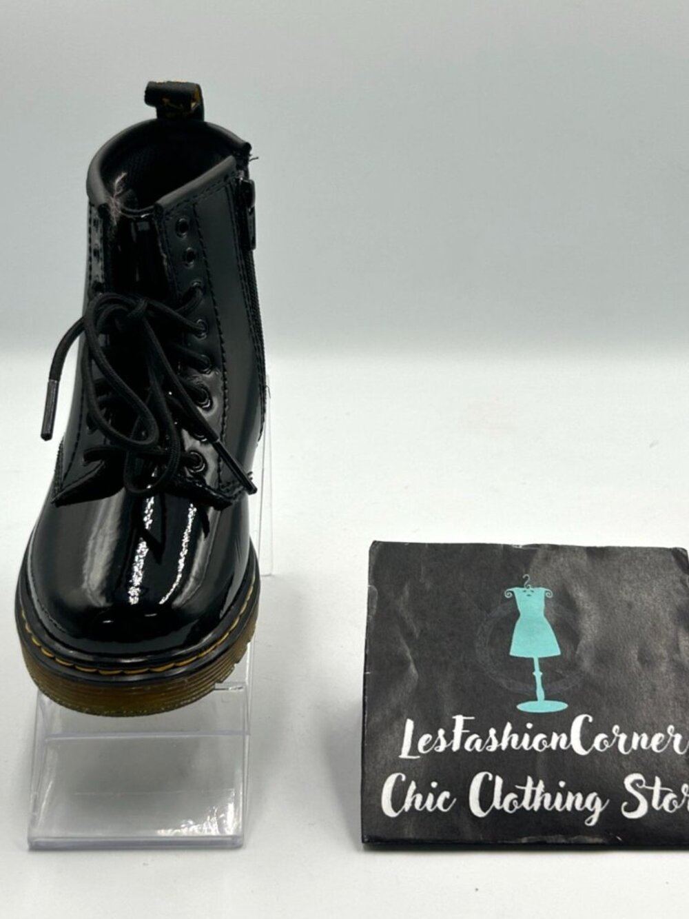 NWOB Dr. Martens Kids Black Patent Leather 1460 T Lace-Up Combat Boots Sz 9 3276 - Picture 14 of 16